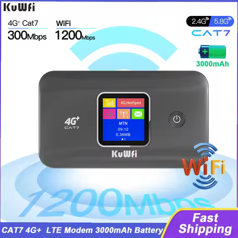 KuWFi CAT7 4G+ Mobile Router 1200Mbps 2.4G/5G Wireless WiFi Rate Portable 4G Modem 3000mAh Battery P