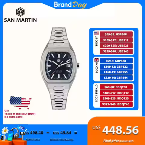 San Martin 39.5mm Barrel Shaped Gemstone Dial PT5000 SW200 Men Watch Mechanical Self-Wind 3H Date Dr