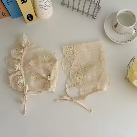 Hollow Lace Palace Hat Princess Baby Tie Headwear Bonnet Chic Embroidery Flower Newborn Fetal Cap 6-