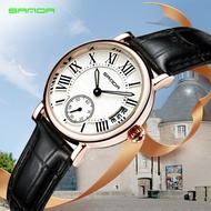 SANDA แฟชั่นสำหรับผู้หญิง TOP นาฬิกามียี่ห้อสุภาพสตรีหนังนาฬิกาควอตซ์กันน้ำที่สมบูรณ์แบบนาฬิกาปฏิทินสำหรับสตรี