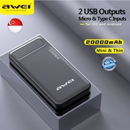 [SG] Local AWEI P6K 2.4A Fast 20000mAh Powerbank Hoco J111A Dual USB Charging Battery Power Bank 20K