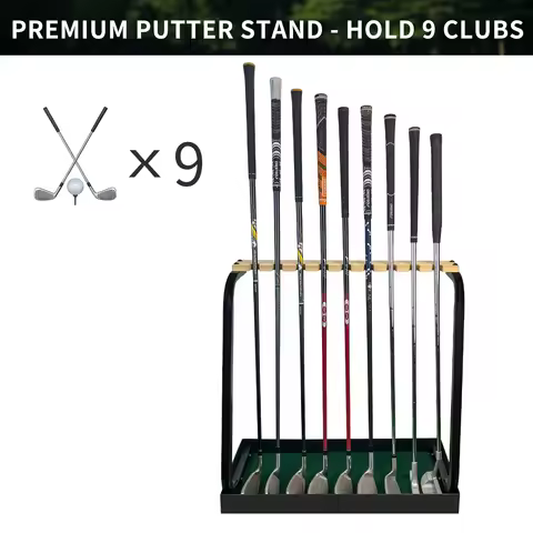 Golf Club Holder Wooden Golf Club Rack for 9 Golf Clubs Golf Putter Stand Display Organizer for Stor