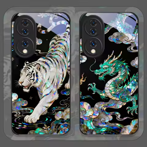 Stylish Tiger Dragon Marble Texture Tempered Glass Phone Case for Huawei Nova 13 Pro 12 11 SE 10 P60
