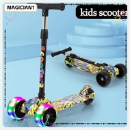 MAGICIAN1 Children Scooter, Foldable with Flash Wheels Kids Scooter, Sport Toy Adjustable Height Widened Pedals Balance Bike 3 Wheel Scooter for 3-12 Year Kids