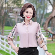 sơ mi lụa trung niên cao cấp_áo trung niên tay phối họa tiết_áo sơ mi sang trọng thanh lịch mẫu mới 