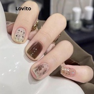 Lovito Cute Plain Pearls Rhinestone Artificial Nail for Women LFA40233