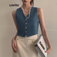 Lovito Casual Plain Button Denim Top for Women LNA77227