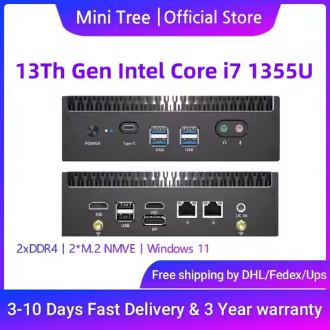 13Th Gen Fanless Mini PC Alder Lake Core i5 1335U i7 1355U PCIe 4.0 DDR4 Wifi6 Win11 Pro Gaming Desk