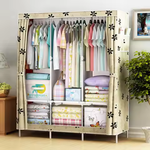 Simple Cloth Cabinet Storage Dustproof Combination Closet Wall Open Closets Economic Wardrobes Home 