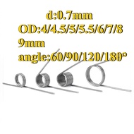 sus304 d0.7mm OD4/4.5/5/5.5/6/7/8/9mm V-shaped spiral torsion spring angle 60/90/120/180 degrees(HJC
