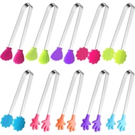 10PCS Silicone Mini Tongs, 5Inch Hand Shape Food Tongs, Colourful Small Kids Tongs for Serving Food,