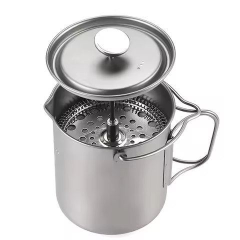 Lixada 750ml Titanium Coffee Cup Mug French Press Pot Coffee Maker Outdoor Camping Cooking Pot with 