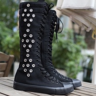 Women Fashionable Ultra-High Canvas Boots Large Size Knee-Length Boots