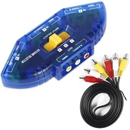 HONONJO AV Switch Box 3 Way Converter and RCA Cord Video Audio AV Switcher Selector AV-33 Blue