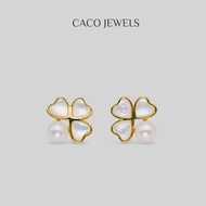 CACO Round 3A Premium Freshwater Pearl Earrings 18K Gold Plated 925 Silver "Clover (Stud Earring)" (