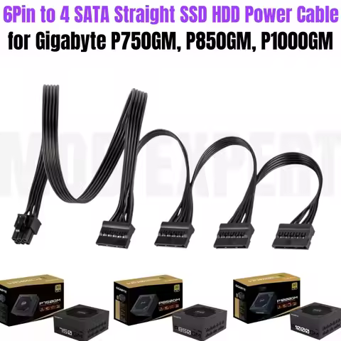 6Pin to 4x SATA Straight, HDD SSD Power Cable for Gigabyte GP-P750GM, GP-P850GM, GP-P1000GM Gold Mod