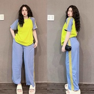 Set Áo Thun Cotton Phối Màu Quần Suông Chạy Sọc- HN Closet