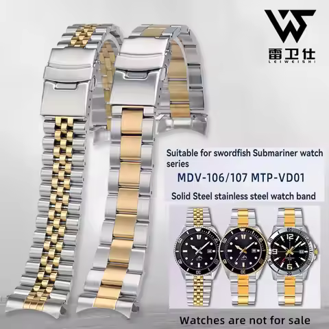 For Casio Swordfish stainless steel curved strap MDV-106/107 Bracelet MTP-VD01 Swordfish MTP-1374 MT