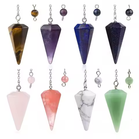 Crystal Pendulum Pendant For Divination Dowsing Natural Healing Crystal Quartz Hexagon 7 Chakra Reik