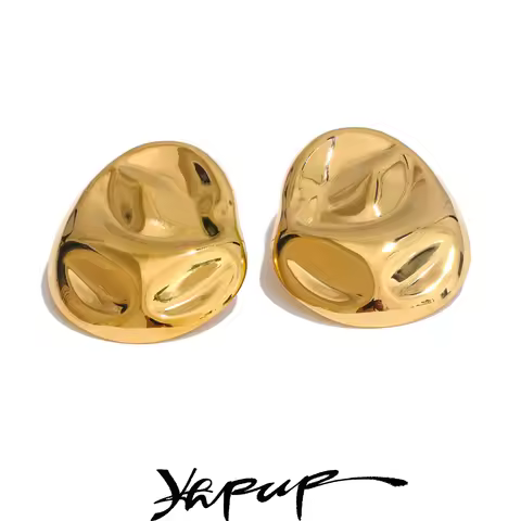 Yhpup 23g Hot Style Stainless Steel Metal Hammer Geometric Stud Earrings Water Resistant Texture Dai