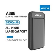 ASPOR A396PD 22.5W USB 移動電源 20000mAh QC4.0 快充充電站帶 2 個 2.4A 輸出 LCD 顯示電量  amsckp ASPOR A396PD 22.5W USB Power Bank 20000mAh QC4.0 Fast Charging Power Station with 2 2.4A output LCD Display of Power Capacity 磁吸充電 USB無線電池充電機 2A3A充電器 充電寶 充電座 快速充電機 鋰電池充電器