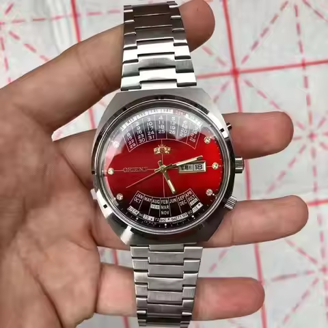 automatic mechanical Orient unisex watch with rotating large dial, fully functional stainless steel 