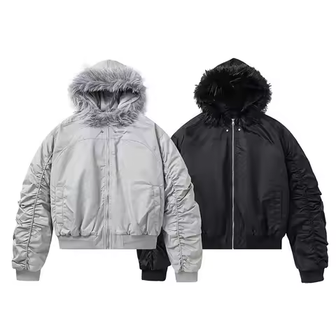 2025 New American Street Solid Color Hooded Fur Coat Cotton-padded Jacket Female Y2K Harajuku Popula