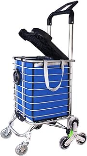 Stair Climbing Shopping Trolley Lightweight Aluminum Alloy 8 Wheels Large Cart Foldable Grocery Basket with Seat/Cup Holder in Blue Shopping Pocket