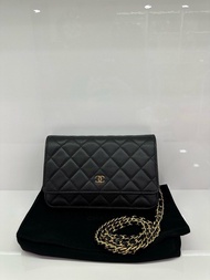 👜Chanel Wallet on Chain Black Caviar  Calfskin Leather GHW Micro-chip of year 2022  Size 19*12*3cm 香