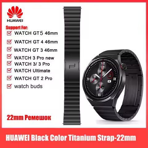 Huawei 100% Original 22mm Titanium Alloy Strap Watchband,Black Wristband for Huawei Watch GT5 GT4 GT