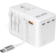 Universal Travel Adapter, 70W GaN International Plug Adapter with 70W Retractable PD Fast Charge Cab