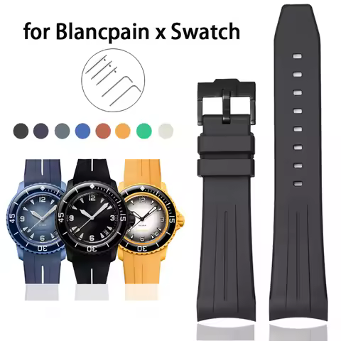 Rubber Watch Strap 22mm for Blancpain x Swatch Quick Release Curved End Sport Waterproof tpu Replace