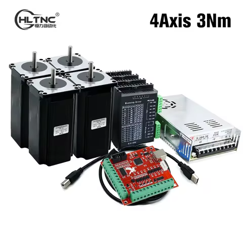 HLTNC 4 Axis kit 3A 3N.M Nema23 425 Oz-in Stepper motor TB6600 driver+350W power supply MACH3 Contro