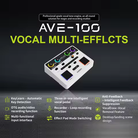 Audota Ave-100 Vocal Processor with Reverb, Delay, Pitch Correction & Harmony Modes - Auto Key Detec