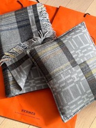(100% authentic) Hermes blanket pillow plaid scott h gris cushion