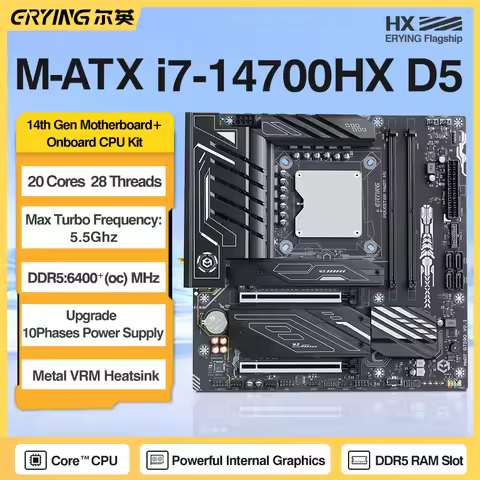 ERYING LGA115X/1700 Gaming Motherboard CPU Combo Interposer i7 14700HX 20C28T Integrated CPU 2*DDR5 