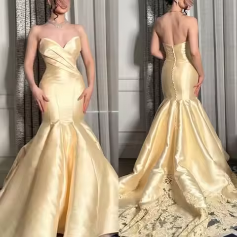 High Quality Customized Elegant and Classy Dresses for Woman Zuhair Murad Yellow Floor Length Button