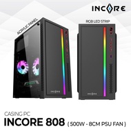 CASING INCORE 808 (PSU 500W + 8CM PSU FAN + RGB LED STRIP)