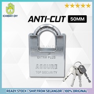 ASSURE 50mm Anti-cut Pad Lock 201 Chrome Hardened Steel Key Door Grill Kunci Mangga Besi Petak Anti Potong Pintu Pagar [ichiban DIY]