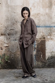 法式復古 古巴領亞麻襯衫 休閒翻領外套