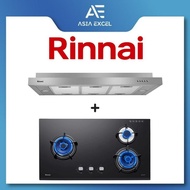 RINNAI RH-S269-SSR 90CM STAINLESS STEEL SLIMLINE HOOD + RINNAI RB-93TG 3 BURNER HYPER FLAME GLASS HOB WITH SAFETY DEVICE