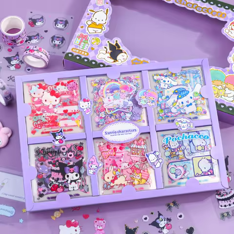 60Sheets Kawaii Sanrio Kuromi Cinnamoroll Melody Sticker Hand Account Material Decoration DIY Waterp