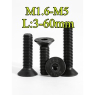 10.9 Grade High-Strength Countersunk Head Hexagon Socket Screw Black Flat Head Screw Bolt M1.6/M2/M2