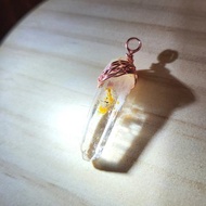•閃耀• 極簡 金屬繞線 紅泥油膽骸骨水晶 水晶原礦吊墜