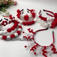 MERAH 1 PC - Red and White Pom Headband | AUGUST HEADBAND | Independence Day Headband 17 August
