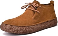 Mens Ankle Desert Chukka Boots Lace Up Suede Leather Shoes Round Toe Platform Deck Boots
