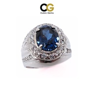 CG Premium Lab Corundum Sapphire Sterling Silver 925 Mens Ring Oval Cut Vintage Design Ring