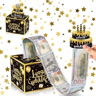 Black Gold Money Pull-Out Gift Box Happy Birthday Decorations Set Surprise Gift Box for Boys Girls S