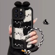 Cute 3D Ear Cat With Lanyard Casing For Motorola Moto G86 G85 G84 G24 G56 G32 G05 G22 G52 G60 E22 E1