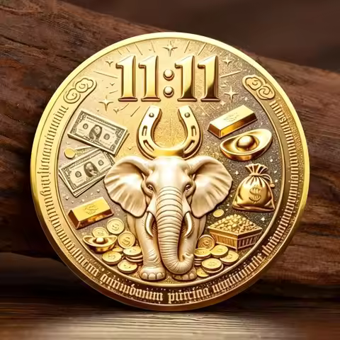 2D Flat Wealth Symbol Golden Plated Commemorative Coin Wealth Abundance Buddha Elephant Souvenir Coi